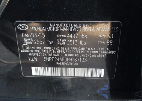 2015 Hyundai Sonata Se z USA, uszkodzony, nr VIN 5NPE24AF0FH187133
